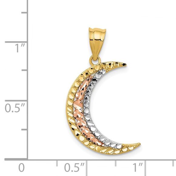 14k Yellow & Rose Gold with White Rhodium D/C Crescent Moon Pendant - Picture 4 of 5
